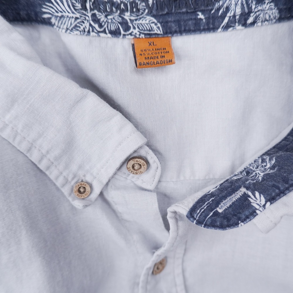 Tailor Vintage Button Down Shirt Mens XL Grey Linen Cotton Short Sleeve Tropical - Picture 2 of 8